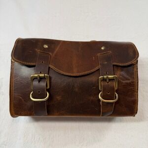 Unbranded Leather Handlebar Tool Bag Brown Good Distressed Buckle Moto Accessory